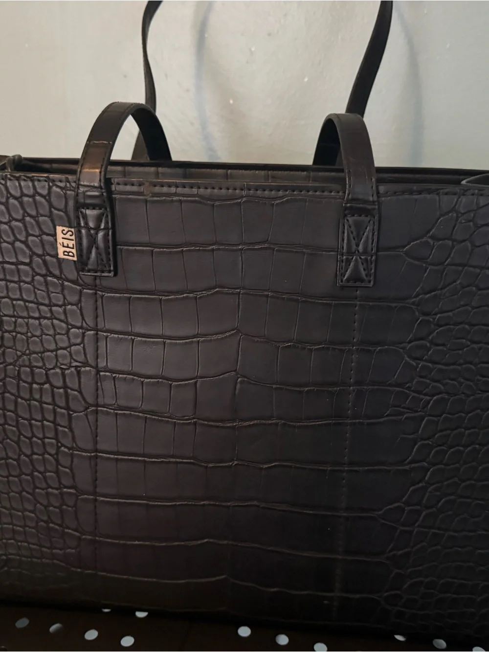 BEIS Black Croc-Embossed Laptop Tote